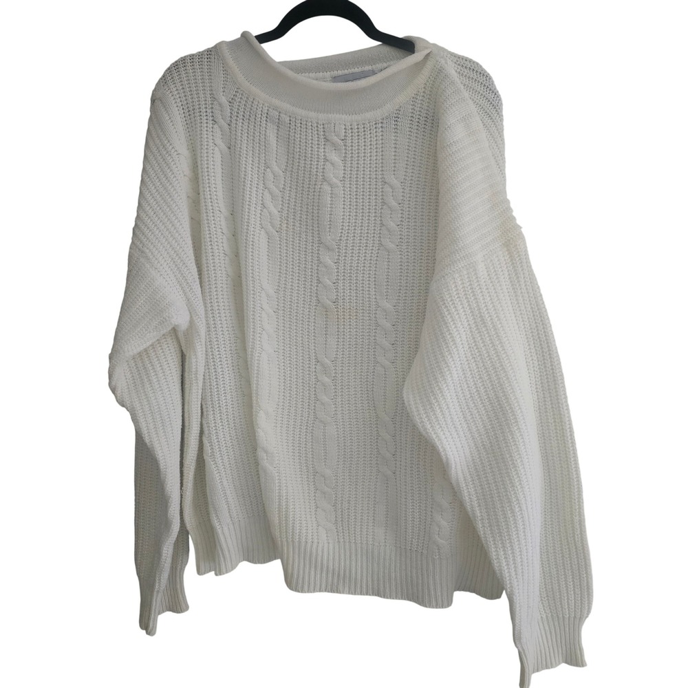 Venezia Sportswear Vintage White Cable Knit Sweater Oversized Granny Core 26/28